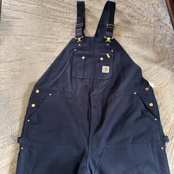 Carhartt Duck Bib Overalls navy blue work bib insulated 52 X 32 New - Picture 7 of 16